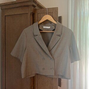 OAK + FORT double breasted sage cropped blouse, M